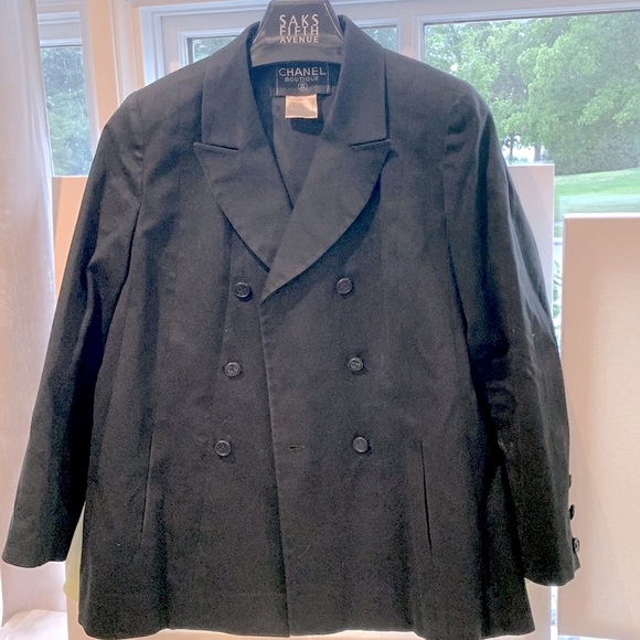 Rare CHANEL Vintage 98P Black Swing A Line Coat Jacket Blazer Stretch Suit 2pc - Picture 5 of 16